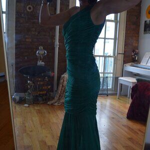 Emerald Green One Shoulder Formal Draped Dress